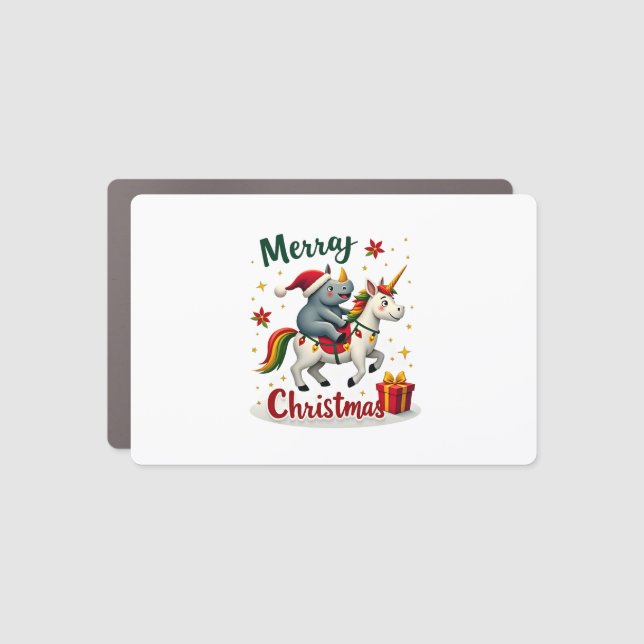 Christmas Rhino Merry Christmas Unicorn Rhino T-Sh Car Magnet (Front)