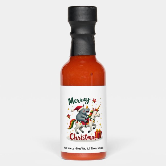 Christmas Rhino Merry Christmas Unicorn Rhino T-Sh Hot Sauces (Front)