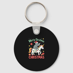 Christmas Rhino Merry Christmas Unicorn Rhino T-Sh Keychain