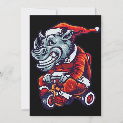 Christmas Rhino Santa Wearing Hat Merry Xmas Thank You Card