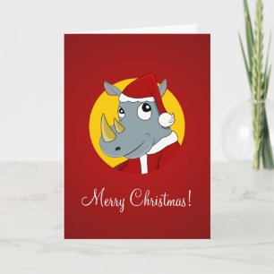 Christmas rhinoceros cartoon holiday card