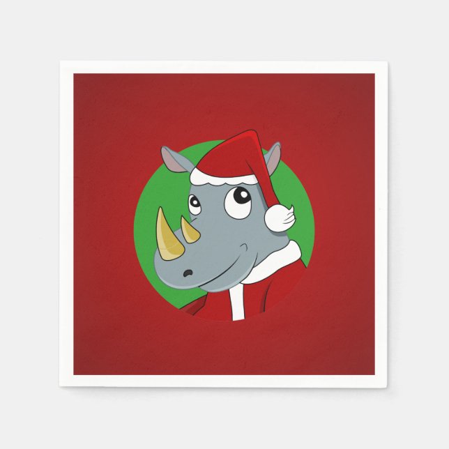 Christmas rhinoceros cartoon paper napkins (Front)