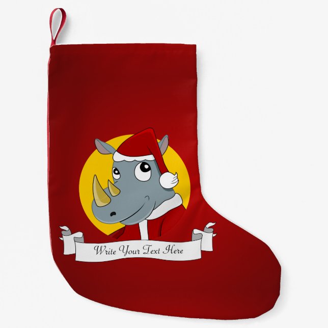 Christmas rhinoceros cartoon small christmas stocking (Front)