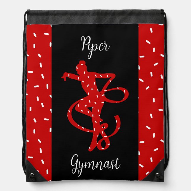 Christmas Rhythmic Gymnastics Red Candy Sprinkle Drawstring Bag (Front)