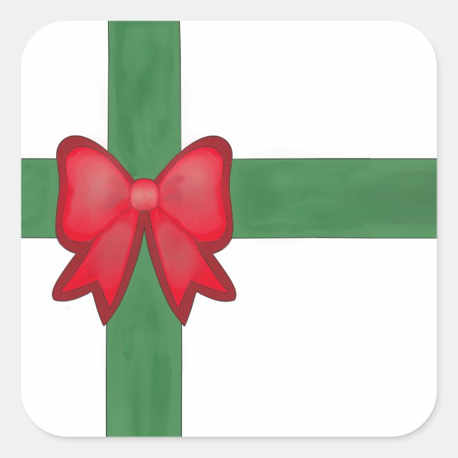 Christmas ribbon and bow square sticker (Front)