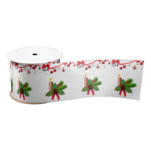 Christmas Ribbon, Christmas Candle Satin Ribbon