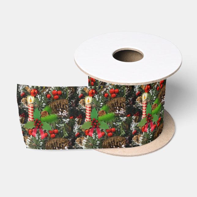 Christmas Ribbon, Christmas Candle Satin Ribbon (Spool)