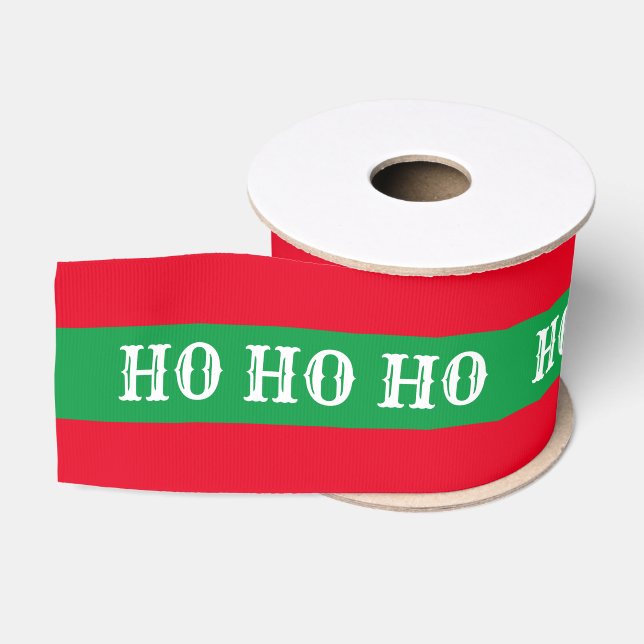 Christmas Ribbon & Ho Ho Ho Stripe Red/Green gifts (Spool)