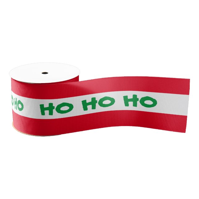 Christmas Ribbon & Ho Ho Ho Stripe Red/Green text (Spool)