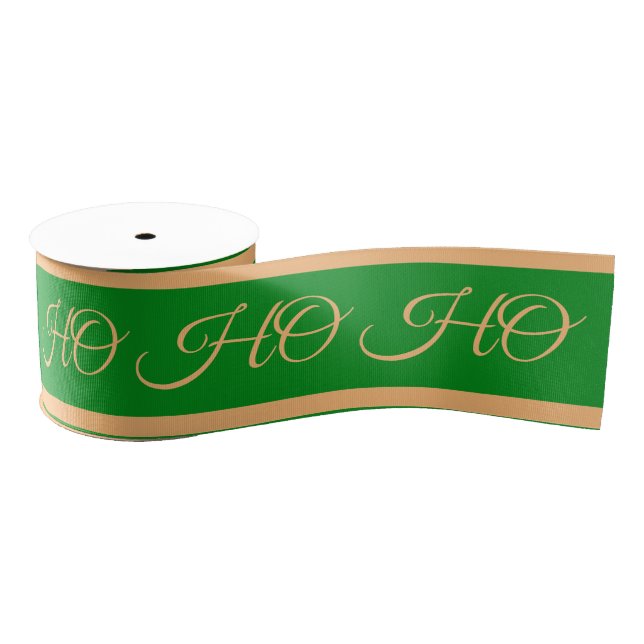 Christmas Ribbon & Ho Ho Ho Stripes Green/Gold (Spool)