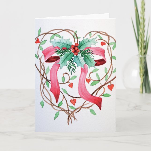 Christmas ribbon in a heart holiday card (Front)