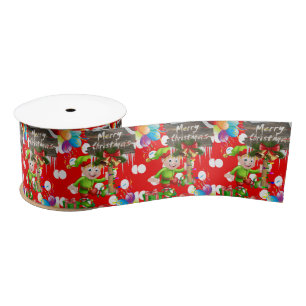 Christmas Ribbon, Merry Christmas Elf Satin Ribbon