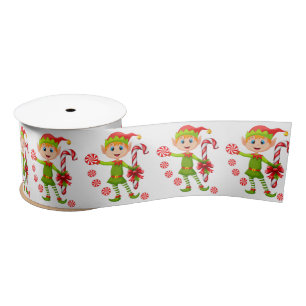 Christmas Ribbon, Merry Christmas Elf Satin Ribbon