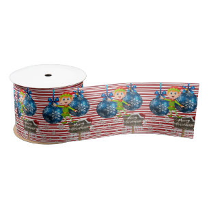 Christmas Ribbon, Merry Christmas Elf Satin Ribbon
