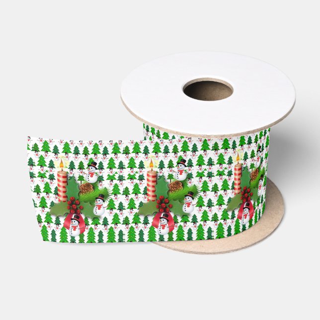 Christmas Ribbon, Merry Christmas Snowman Satin Ribbon (Spool)