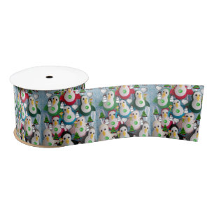 Christmas Ribbon, Penguin Satin Ribbon
