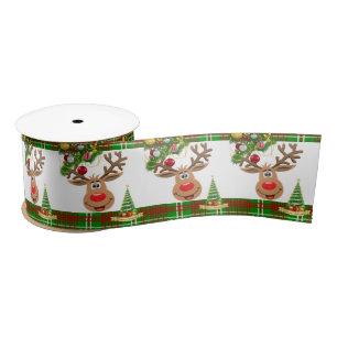 Christmas Ribbon, Reindeer Satin Ribbon