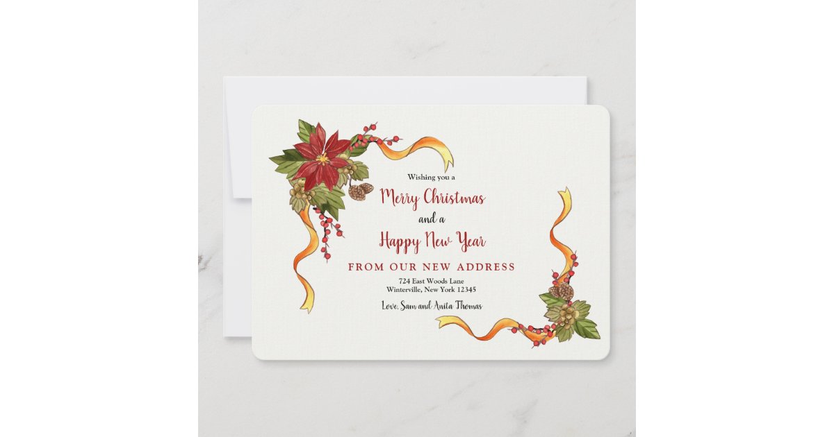 Christmas Ribbons New Address Holiday Card | Zazzle