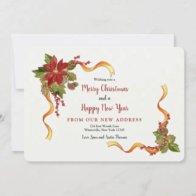 Christmas Ribbons New Address Holiday Card | Zazzle