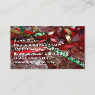 Christmas Ribbons Red Green and Gold Holiday Business Card
