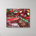 Christmas Ribbons Red Green and Gold Holiday Canvas Print
