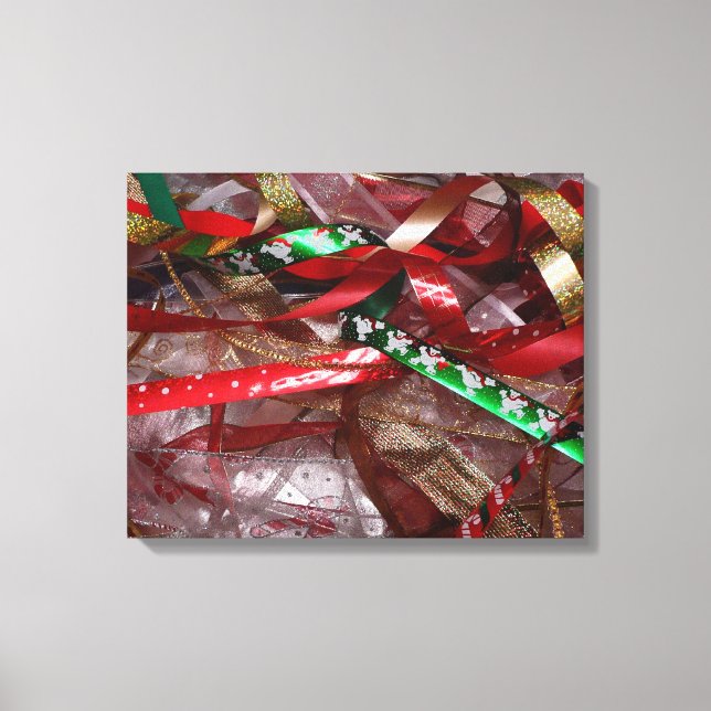 Christmas Ribbons Red Green and Gold Holiday Canvas Print (Front)
