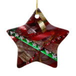 Christmas Ribbons Red Green and Gold Holiday Ceramic Ornament