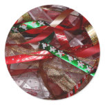 Christmas Ribbons Red Green and Gold Holiday Classic Round Sticker