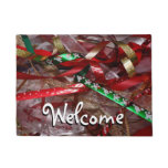 Christmas Ribbons Red Green and Gold Holiday Doormat