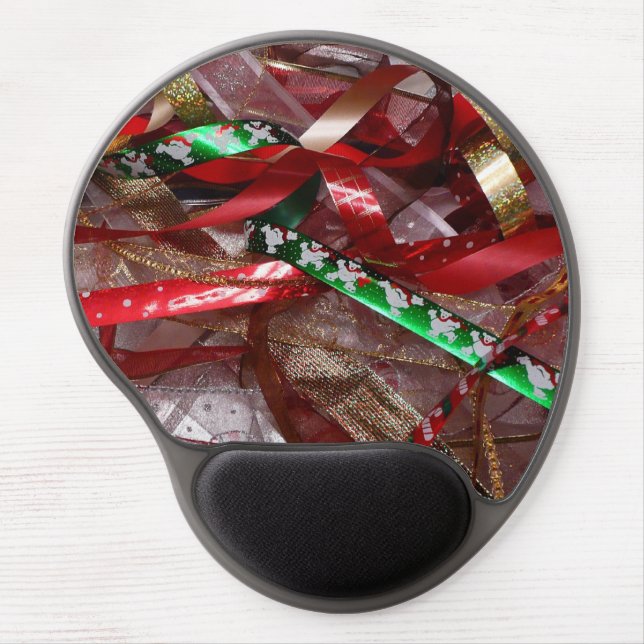 Christmas Ribbons Red Green and Gold Holiday Gel Mouse Pad (Front)