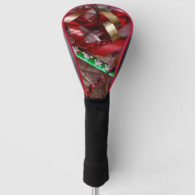 Christmas Ribbons Red Green and Gold Holiday Golf Head Cover (Front)