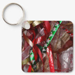 Christmas Ribbons Red Green and Gold Holiday Keychain