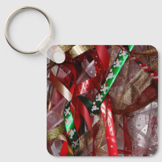 Christmas Ribbons Red Green and Gold Holiday Keychain