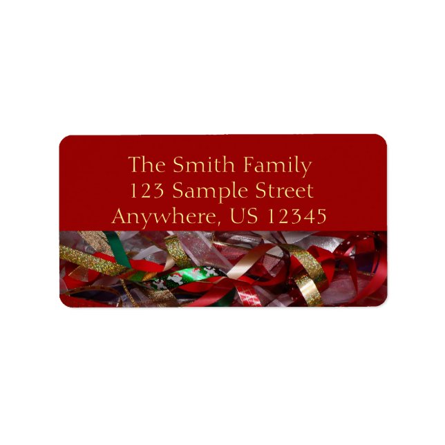 Christmas Ribbons Red Green and Gold Holiday Label (Front)