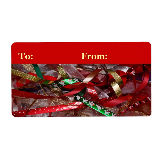 Christmas Ribbons Red Green and Gold Holiday Label (Front)