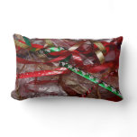 Christmas Ribbons Red Green and Gold Holiday Lumbar Pillow