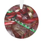 Christmas Ribbons Red Green and Gold Holiday Ornament