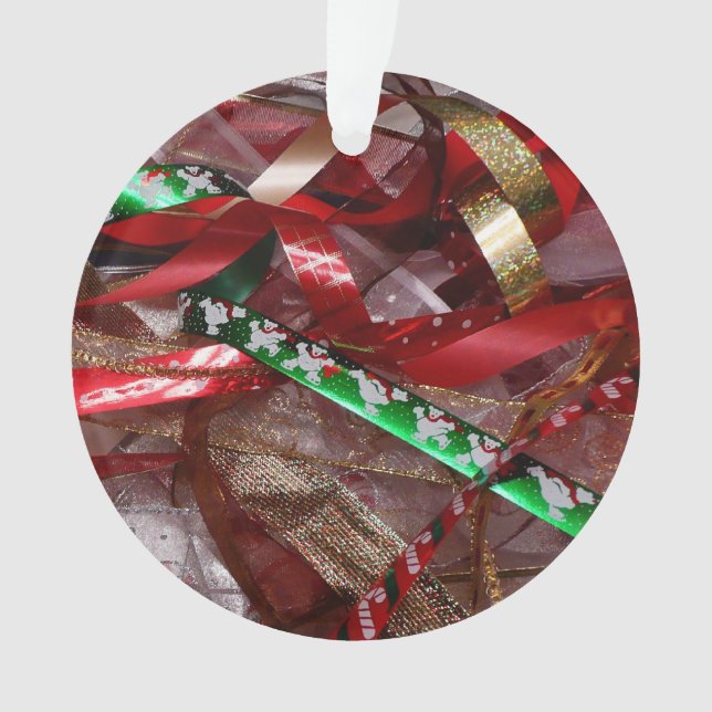 Christmas Ribbons Red Green and Gold Holiday Ornament (Front)