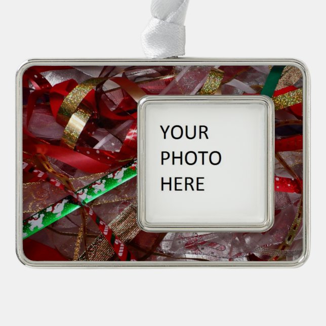Christmas Ribbons Red Green and Gold Holiday Ornament (Front)