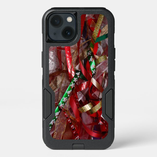 Christmas Ribbons Red Green and Gold Holiday Otterbox iPhone Case (Back)