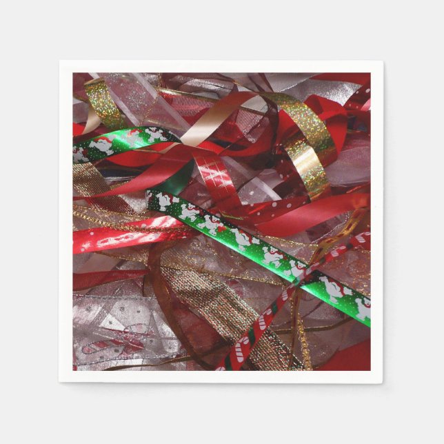Christmas Ribbons Red Green and Gold Holiday Paper Napkins (Front)