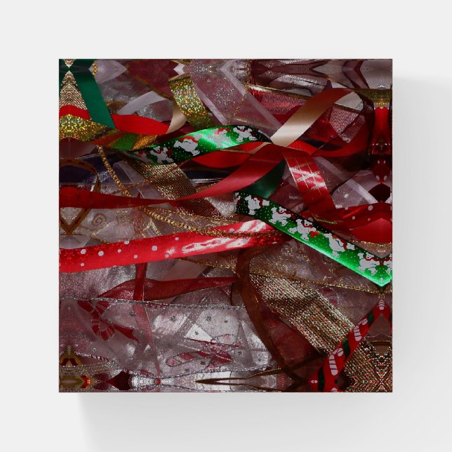 Christmas Ribbons Red Green and Gold Holiday Paperweight (Front)