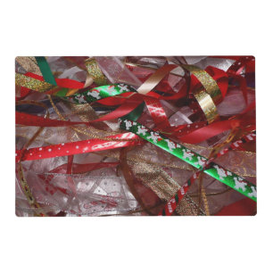 Christmas Ribbons Red Green and Gold Holiday Placemat