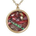 Christmas Ribbons Red Green and Gold Holiday Plated Necklace