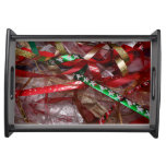 Christmas Ribbons Red Green and Gold Holiday Serving Tray
