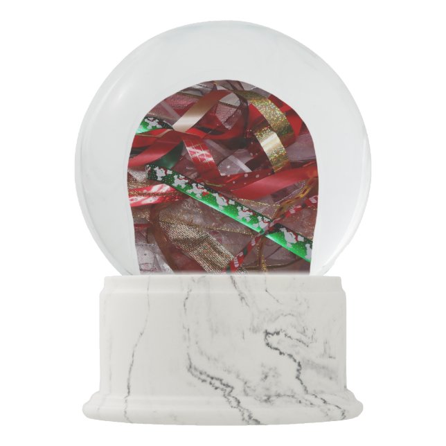 Christmas Ribbons Red Green and Gold Holiday Snow Globe (Front)