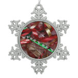 Christmas Ribbons Red Green and Gold Holiday Snowflake Pewter Christmas Ornament