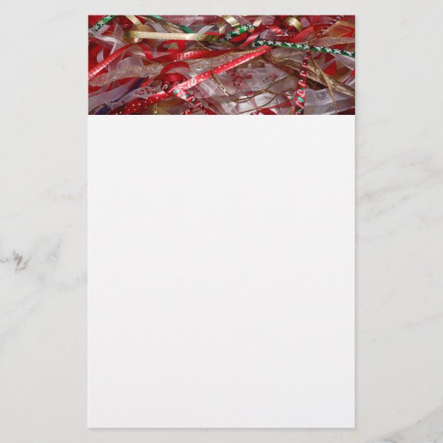 Christmas Ribbons Red Green and Gold Holiday Stationery (Front)