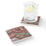 Christmas Ribbons Red Green and Gold Holiday Stone Coaster