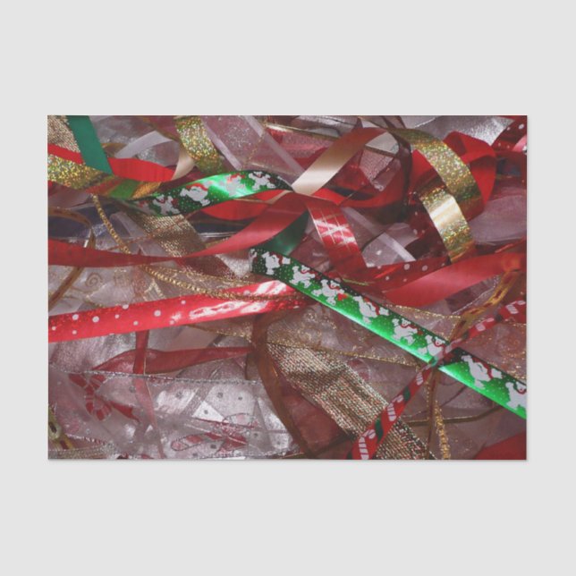 Christmas Ribbons Red Green and Gold Holiday Tissue Paper (Front)